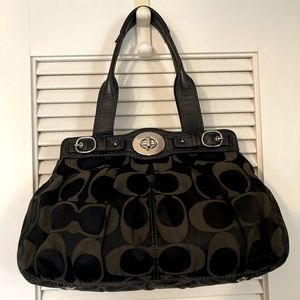 Black Canvas Leather Monogram Lined Coach Purse